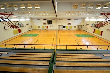 indoor double gymnasium view from above seating