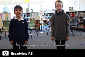 two Broadview students recite the personalized land acknowledgement